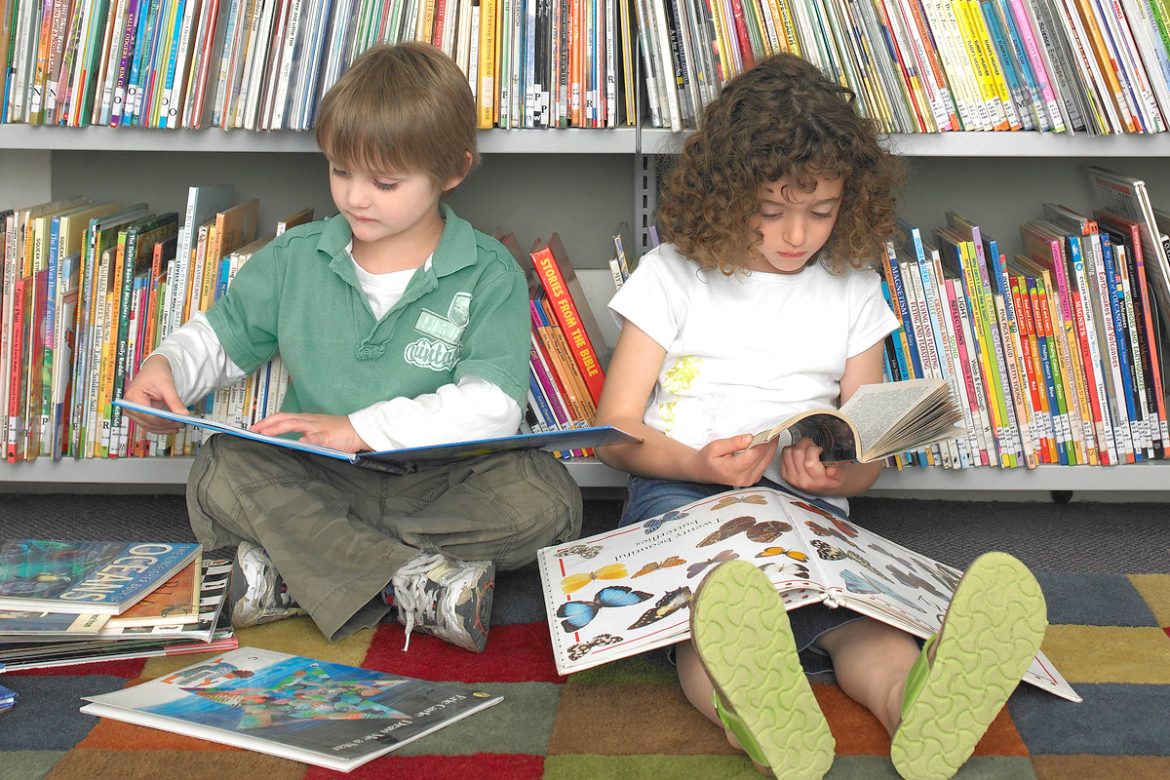 Elementary Student Reading in Library Adventure Story Books